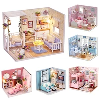 Cutebee DIY House Miniature with Furniture LED Music Dust Cover Model Building Blocks Toys for Children Casa Boneca