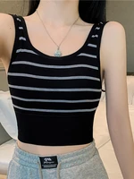 striped crop tube tops tank top women spaghetti strap sexy backless tanks camis summer slim chest pad camisole womens clothing