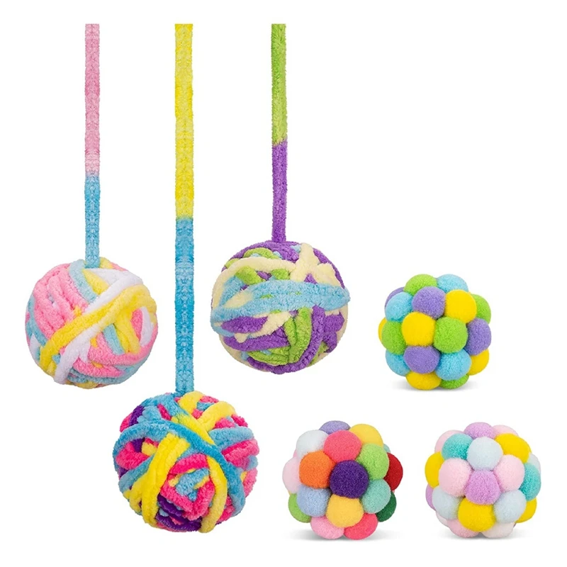 

Cat Toys Ball, Woolen Yarn Balls With Bell And Cat Fuzzy Balls, Interactive Cat Toys For Indoor Cats And Kittens 6 Pcs