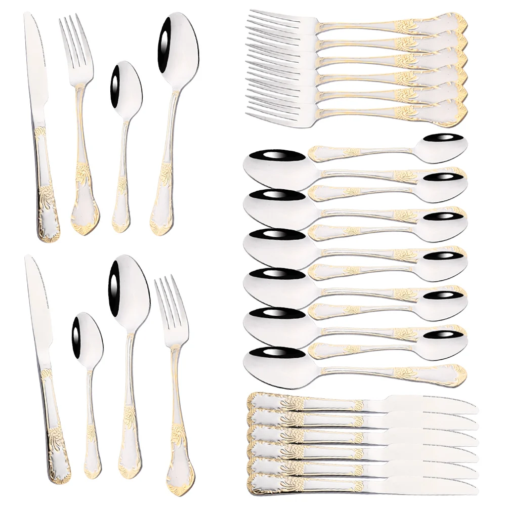 

Flatware Fork Tableware Set Spoon Set Silverware Cutlery Mirror Vintage 8/32pcs Steel Dinnerware Knife Silver Kitchen Stainless