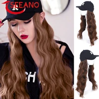 seeano long synthetic hat wig hair extension with letter b one piece baseball cap ladies adjustable hat wig heat resistant
