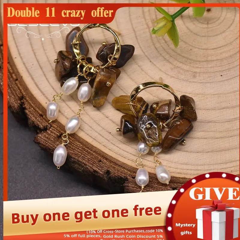 

GLSEEVO Freshwater Pearl Earrings for 2020 Ear Pin 925 Sterling Silver Drop Earrings With Tiger Eye Jewelry GE0991G