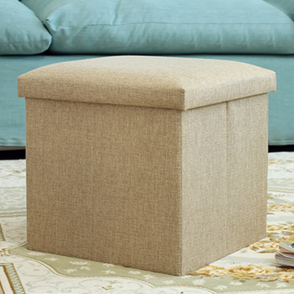 

Pouffe Foldable Strong Load Capacity Cube Shape Multifunctional Folding Stool Linen Simple Seat Home Office Storage Box