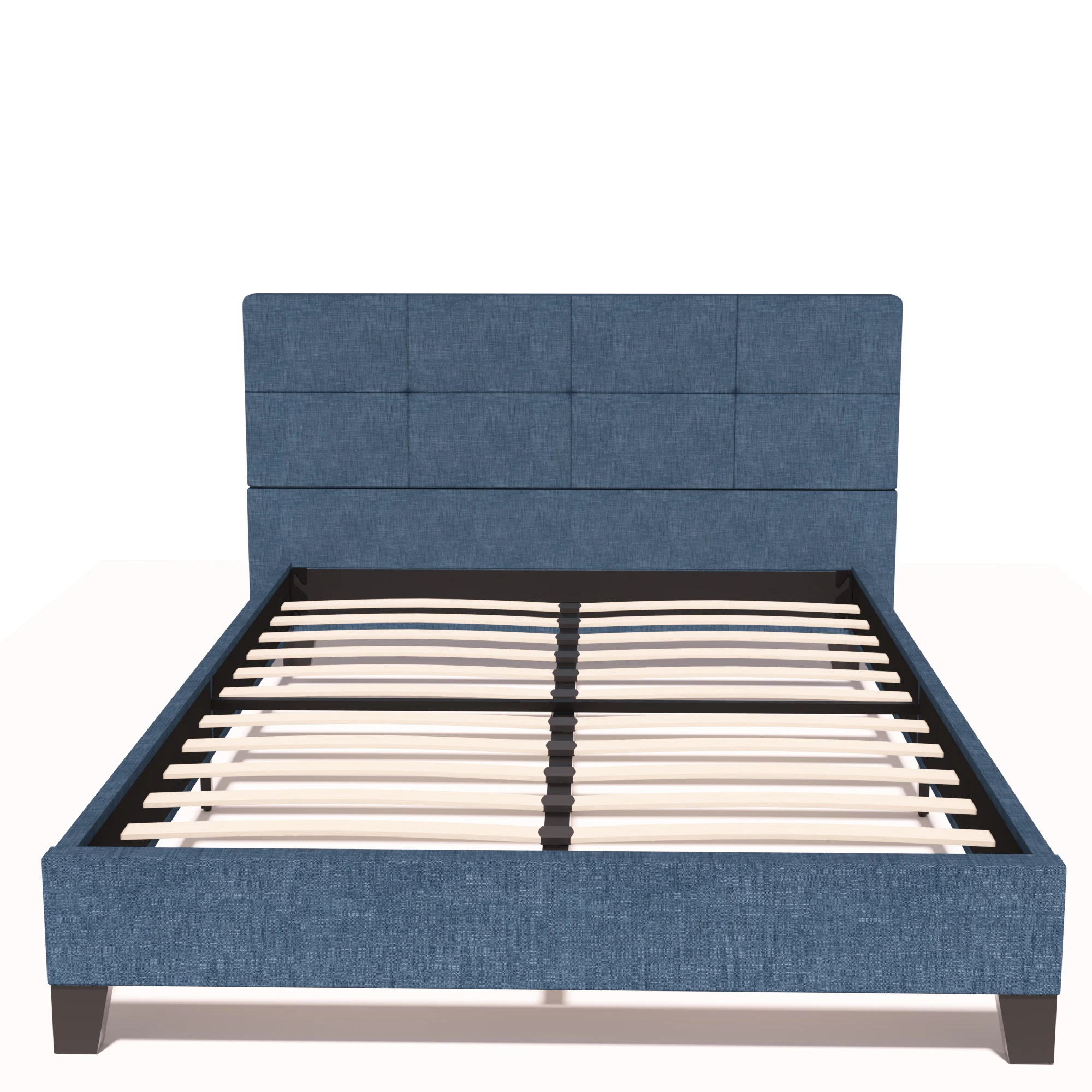 With Tufted Square Stitched Fabric Headboard Wooden Slats  Mattress Found