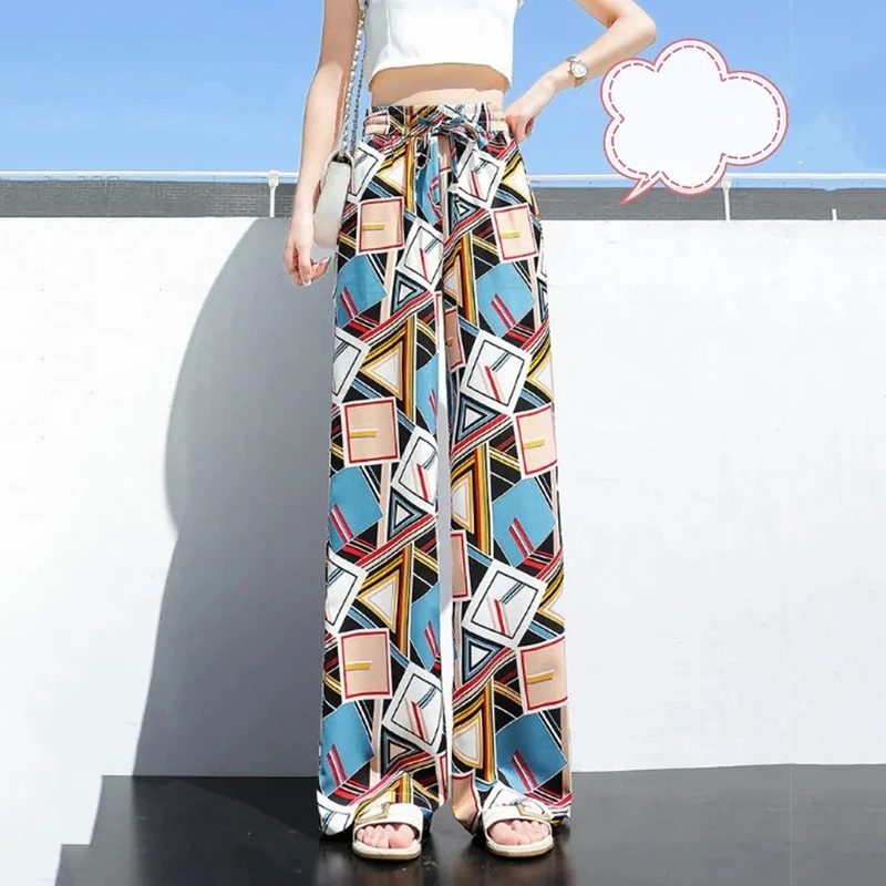 Брюки женские с принтом элегантные мешковатые Широкие штаны эластичным поясом