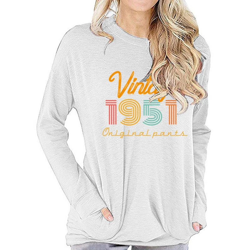 73th Birthday Gift Women Fall Long Sleeve T-shirt Born 1951 Classic Graphic Tops Vintage Print Long-sleeved T-shirts