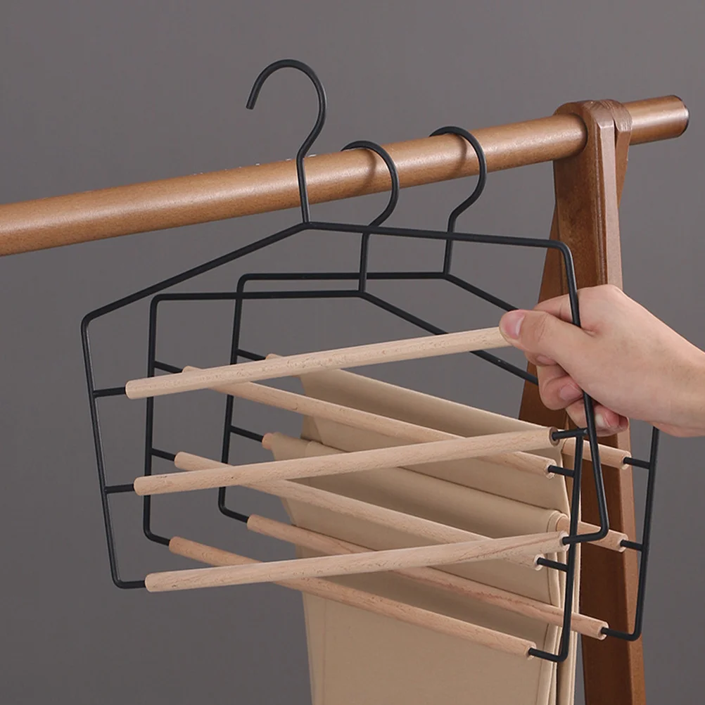 

Rocker Arm 3-tier Hangers Belt Wardrobe Pants Towel Scarf Hanging Racks Wood Multi-function