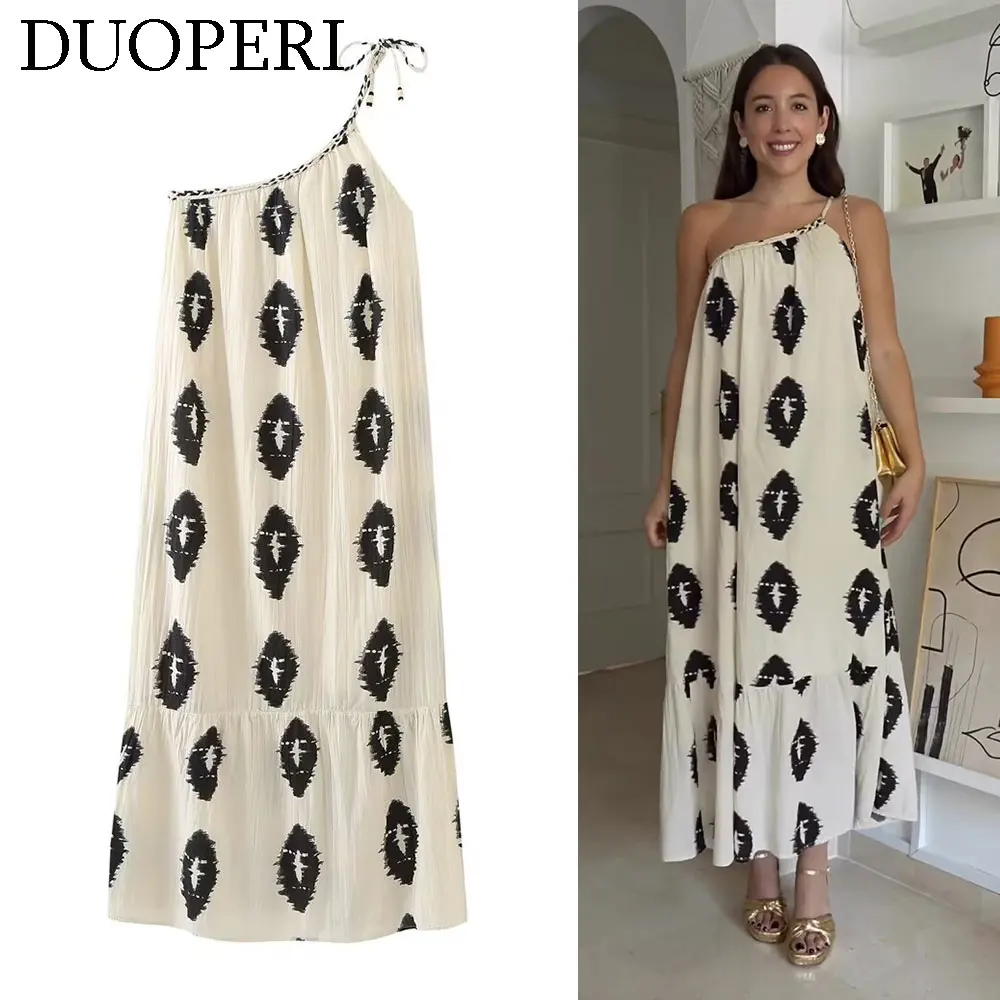 Платье DUOPERI женское ассиметричное на одно плечо Модный шикарный Повседневный