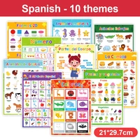 10 themes kids learning french korean spanish english big cards toys school classroom decoration a4 poster educational toys