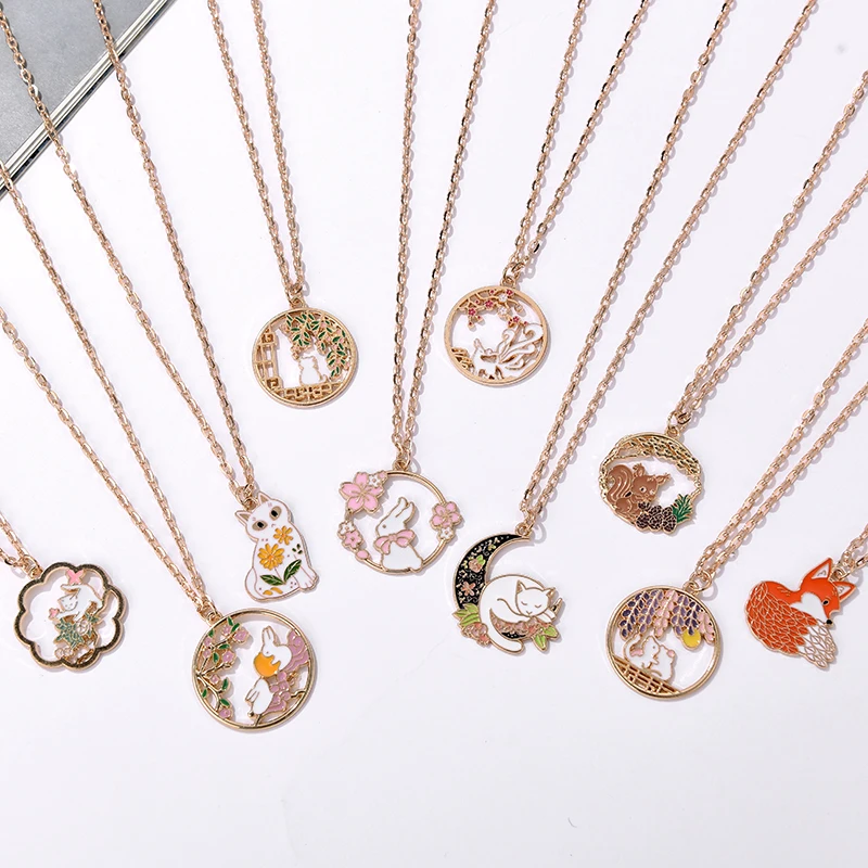 

Cute Animal Cat Rabbit Snake Dragon Chain Necklace For Women Girls Enamel Painted Colorful Delicate Gold Color Pendant Jewelry