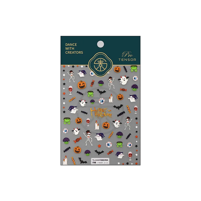 Реалистичные рельефные красочные наклейки для ногтей на Хэллоуин карнавал