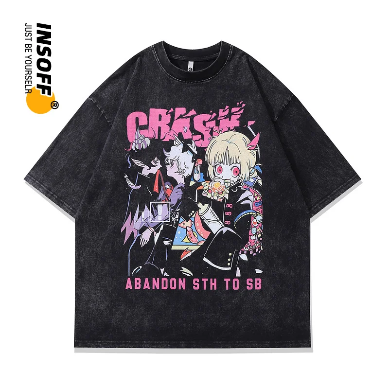 

Original Designer Anime Abandon Printed Graphic 100% Cotton Washed Y2k Oversized Streetwear Vintage Men’s Women Harajuku T-shirt