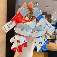 creative cotton filling leather glasses bear keychain cute keyring fashion couple bag ornament key chain car pendant gift