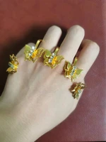 18k gold color crystal five petal flower hand palm bangle for women butterfly link ring zircon cuff bracelet jewelry handlets