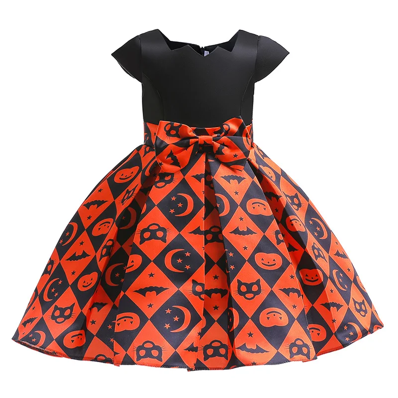 

Vestido 2022 New Halloween Cosplay Costume Party Dress Pumpkin Printed Dresses For Baby Girl Evening Dresses 3-10 Years Old