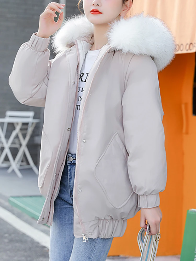 AZYT Winter Hooded Big Fur Collar Parkas Women Thicken Warm 3XL Down Cotton Coats Women Solid Color Windproof Winter Jacket 2022