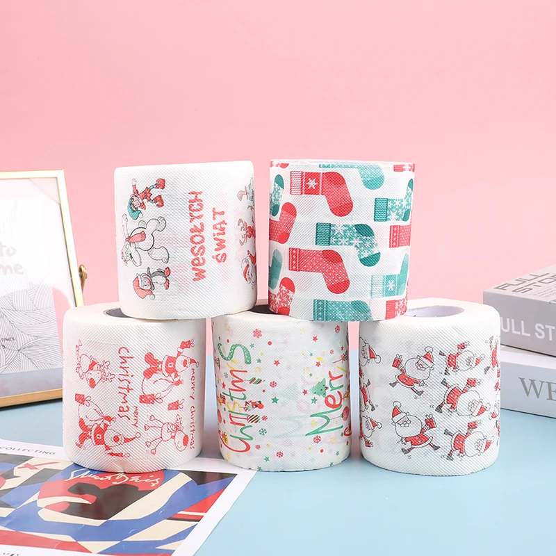 

1Pc Christmas Toilet Roll Paper Festival Theme Printed Wood Pulp Toilet Paper Santa Claus Reindeer Decor Tissue Supplies