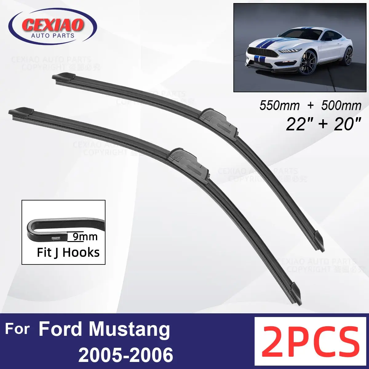 

Car Wiper For Ford Mustang 2005-2006 Front Wiper Blades Soft Rubber Windscreen Wipers Auto Windshield 22" 20" 550mm 500mm