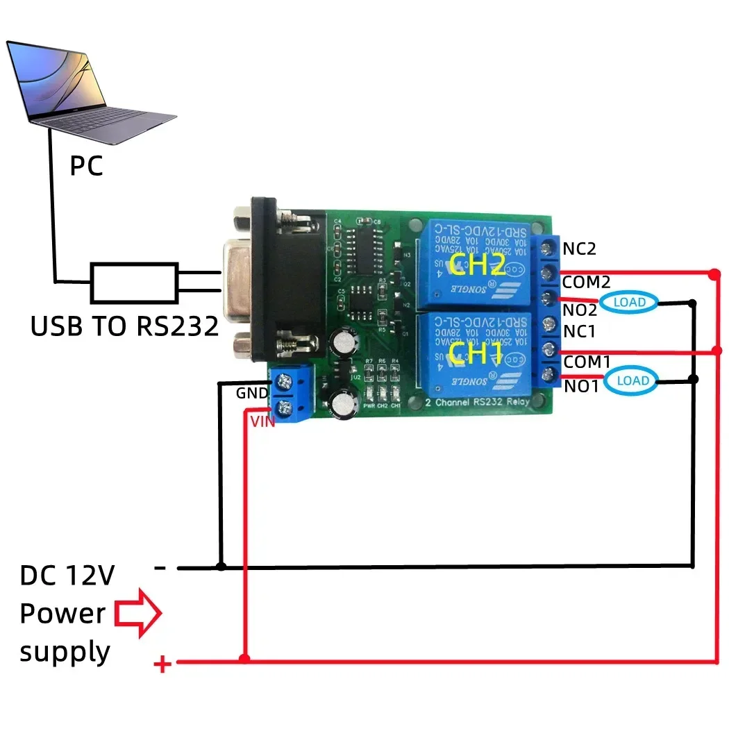 N228D02 DC 12 В 24 2CH DB9 UART Релейный модуль RS232 Плата переключателя последовательного