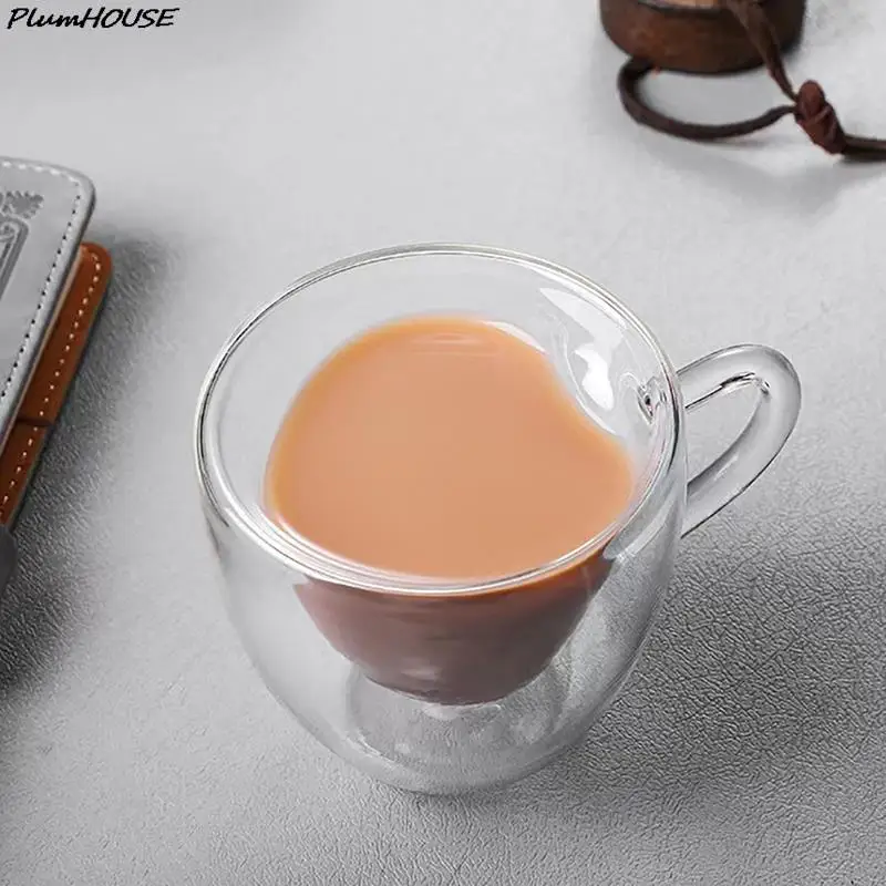 1Pc 50/100/260ml Double-Layer Heart Shaped Clear Glass Coffee Cup Cute Tea Milk Juice Drink Water Cup For Home Party
