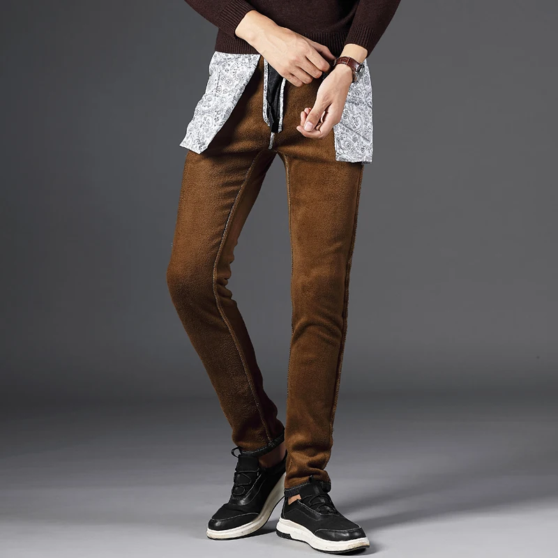 Men Winter Straight Trousers Baggy Stretch Jean Fashion Men Business Casual Jeans 2021 Thicken Keep Warm Autumn Man Denim Pants