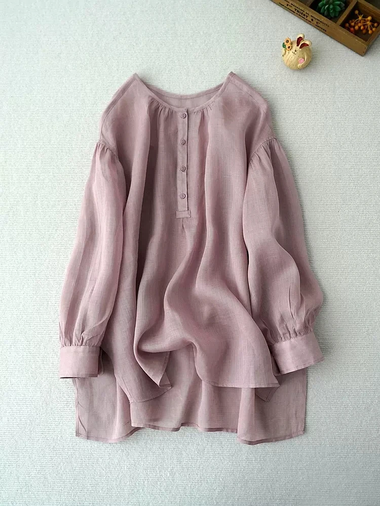 Женская рубашка/блузка из рами простая ультрасвободная Удобная тонкая блузка с