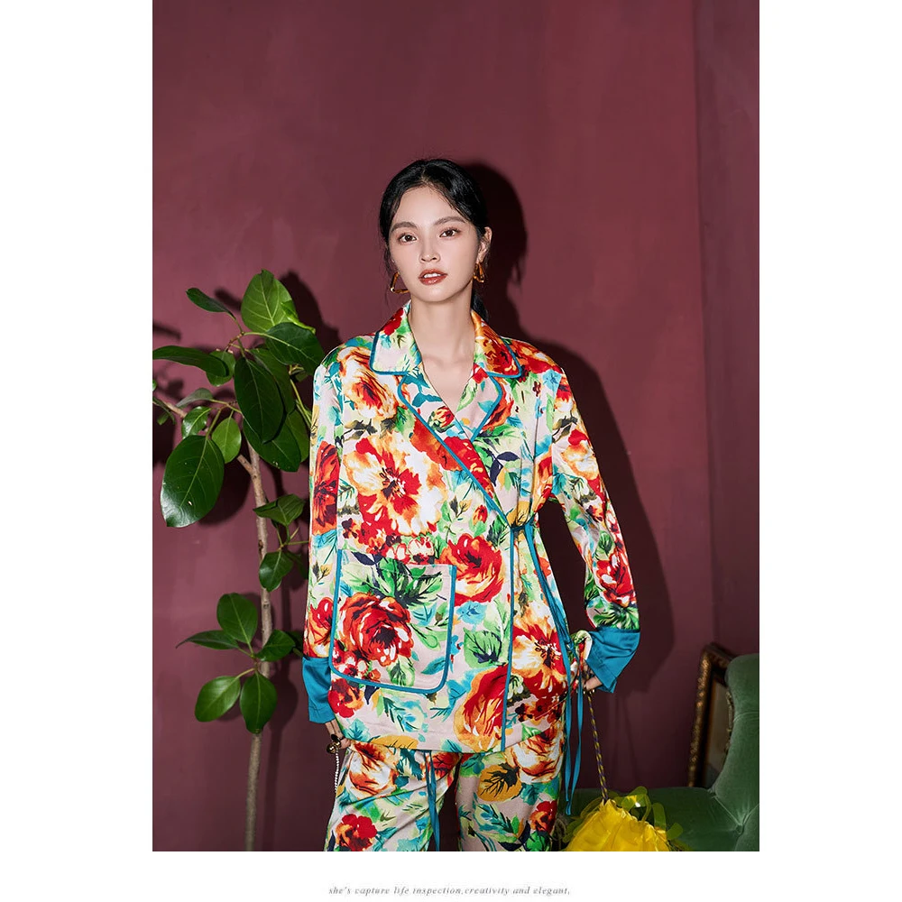 Women Silk Pajamas Autumn Korean Fashion Sleepwear Loose Cardigan Long Sleeves Pants Set 2 Piece Sexy Satin Pyjamas Home Clothes