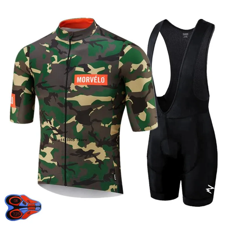 

Camouflage Morvelo Summer Cycling Jersey Set Bib Shorts Suit Bike Clothing Bicycle Clothes Wear Maillot Ropa Ciclismo Men Kit