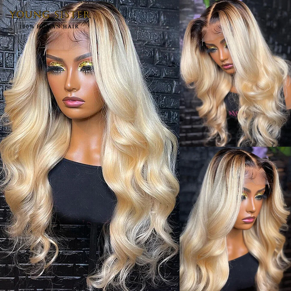 

Ombre Blonde Color 360 Lace Frontal Wig Dark Root 1B 613 Body Wave Lace Front Human Hair Wigs For Women 13x6 HD Lace Frontal Wig