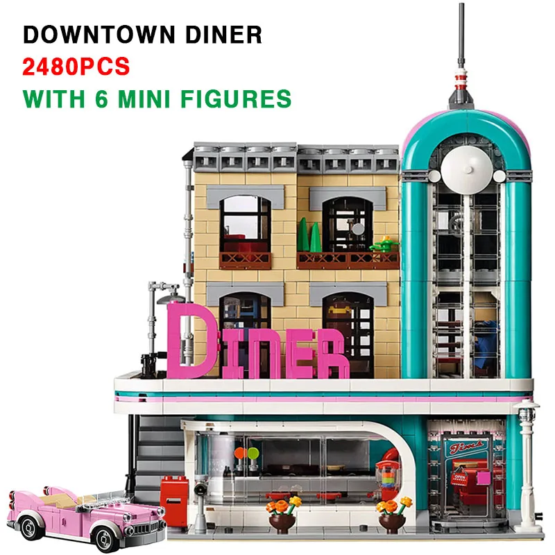 

City StreetView Downtown Diner Building Blocks Bricks Toy Architecture Education Kid Birthday Christmas Gift Compatible 10260