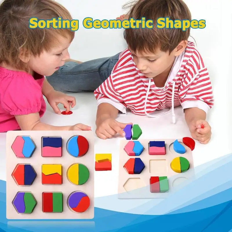 

Montessori Wooden Puzzle Geometric Shapes Sorting Bricks Math Game Preschool Children Learning Educational Toys For Baby Toddler