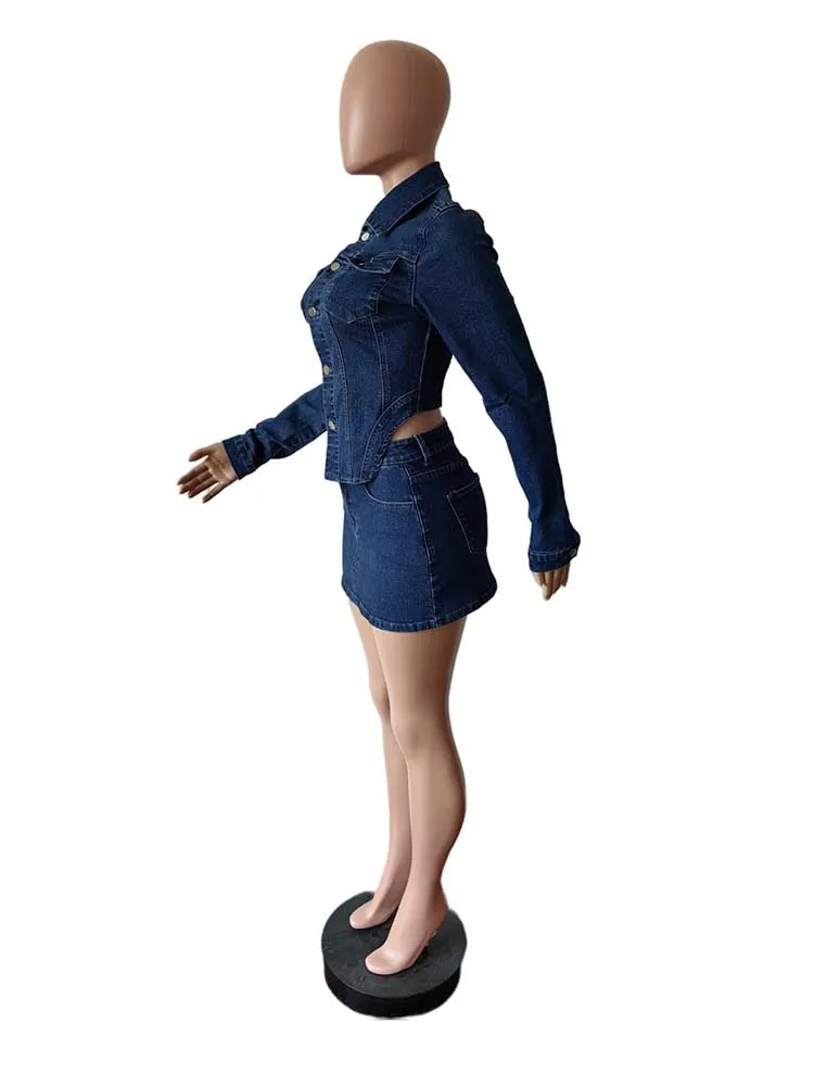 Женский комплект из 2 предметов летняя синяя юбка и топ джинсовый эластичный