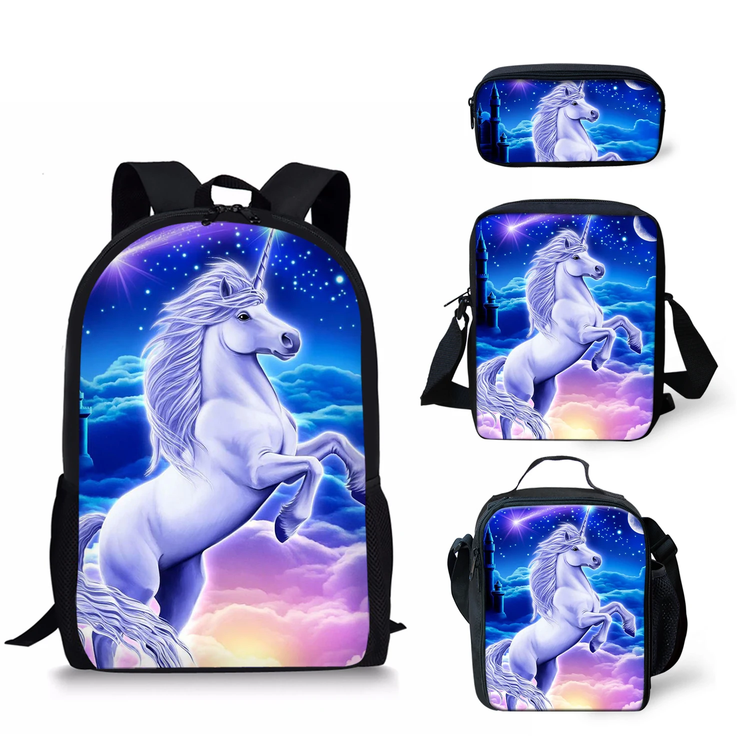 ADVOCATOR Fantasy Horse Pattern School Backpack Luxury Shoulder Book Bags 4Pcs/Set Multifunctional Kids Satchel Free Shipping