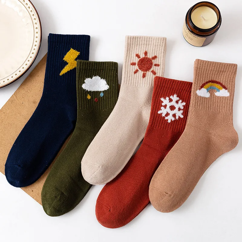 

Socks Women's Middle Tube Socks Korean Version Cartoon Ins Tide Socks Japanese Harajuku Style Sports Socks College Style