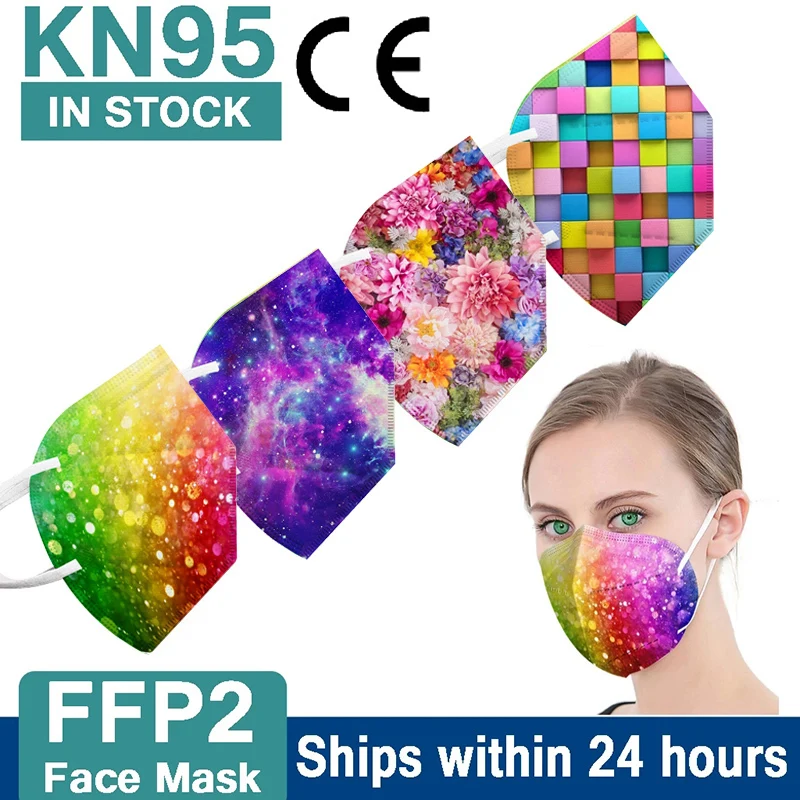 

20-50pcs Adult KN95 Maske ffp2mask 4 Layer Respirator Protective Mouth Face Mask Printed Mascarillas FFP2 Reutilizable Masque