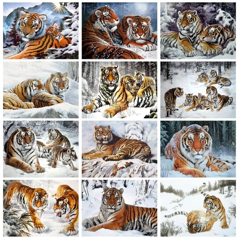 

CHENISTORY Oil Painting By Numbers Tigers Adults Crafts Diy Gift Home Decors Winter Landscape Handpainted Paint Kit Artwork