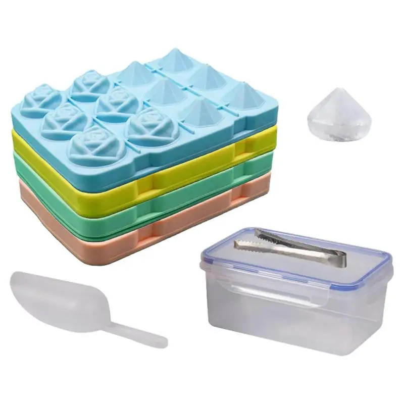 

Rose Ice Maker 12 Cavity Rose And Rhombus Silicone Ice Molds Leak Proof Rhombus Ice Molds Ice Cube Molds Ice Rose Maker
