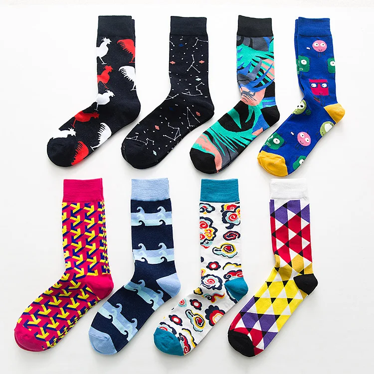 3 Pair Men's Skateboard Sock Autumn Winter Geometric Colorful Trend Cartoon Street Male Cotton Short Middle Calf Socks Calcetine