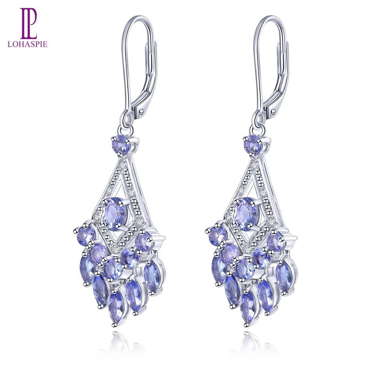 

Lohaspie Natural Genuine Tanzanite Sterling Silver Drop Earrings 3.3 Carats Gemstone S925 Jewelry Romantic Engagement Wedding