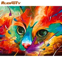 ruopoty painting by number cat animal kits for adults handpainted diy coloring by number abstract on canvas home decoration