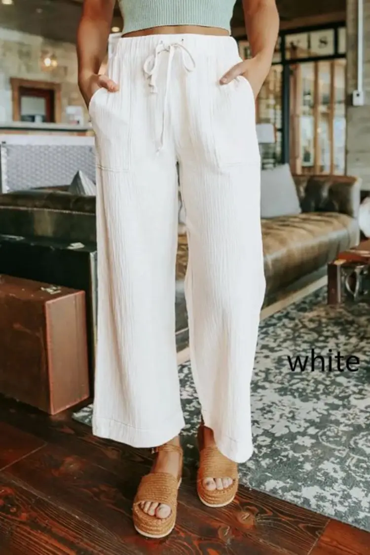 

2022 new fashion casual women's elastic waist strap wide leg pants patch bag pants Dropshipping
