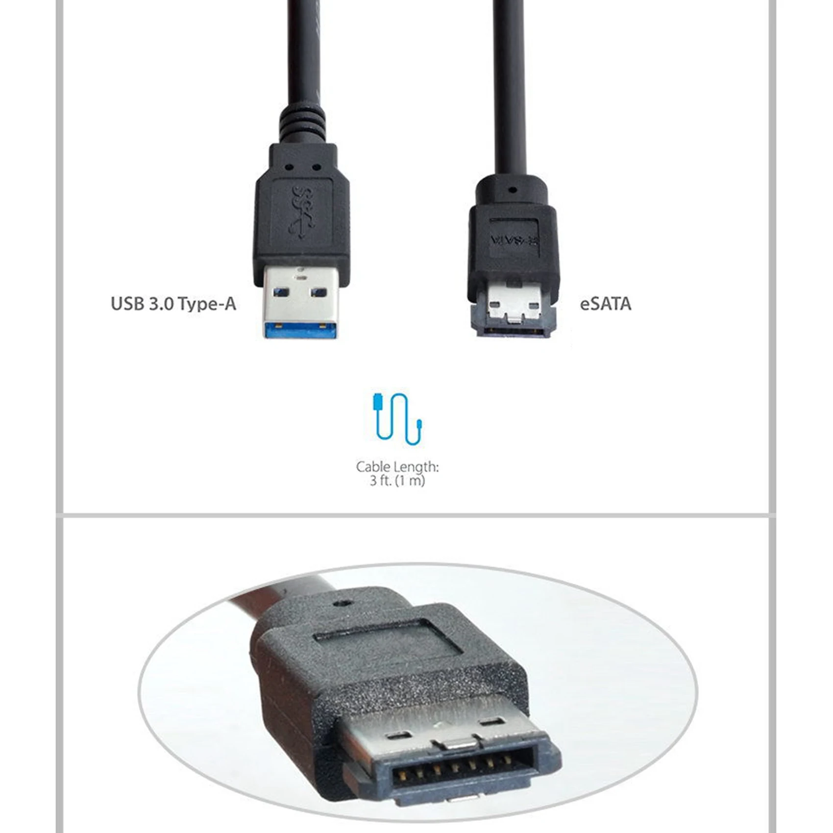Фото Адаптер питания ESATA 5 в постоянного тока на USB 3,0, кабель преобразователя питания USB в HDD/SSD/ODD ESATA, 1 м №3