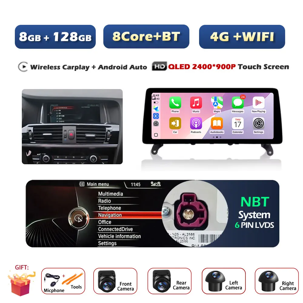 

Для BMW X3 F25 X4 F26 2011-2017 CIC NBT Система 12,3-дюймовый навигационный GPS Беспроводной CarPlay Автомобильный радиоприемник Мультимедиа Видео Bluetooth