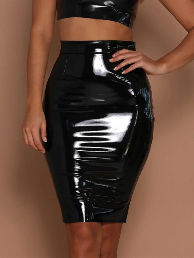 

2023 Kuhachi high waist skirt Ladies Mini pencil skirts black [UNK]Shiny[UNK] skirts Women. erotogenic Red Female Club Eleon Bod