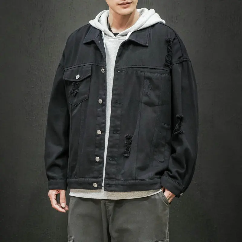 Мужская Осенняя джинсовая куртка с дырками 2022 |