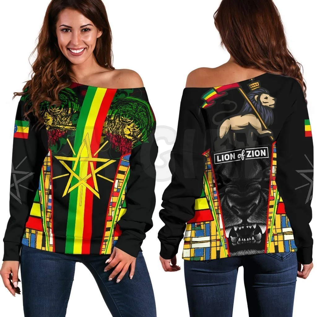 YX GIRL Greek Life Ethiopian Ethiopia Flag Color With Lion  3D Printed Novelty Women Casual Long Sleeve Sweater Pullover