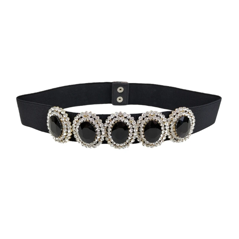 Delicate Oval Buckle Waist Belt Women Elastic Belt Rhinestone Belt Wide Waistband for Woman Shirt Blouses Coat Decor