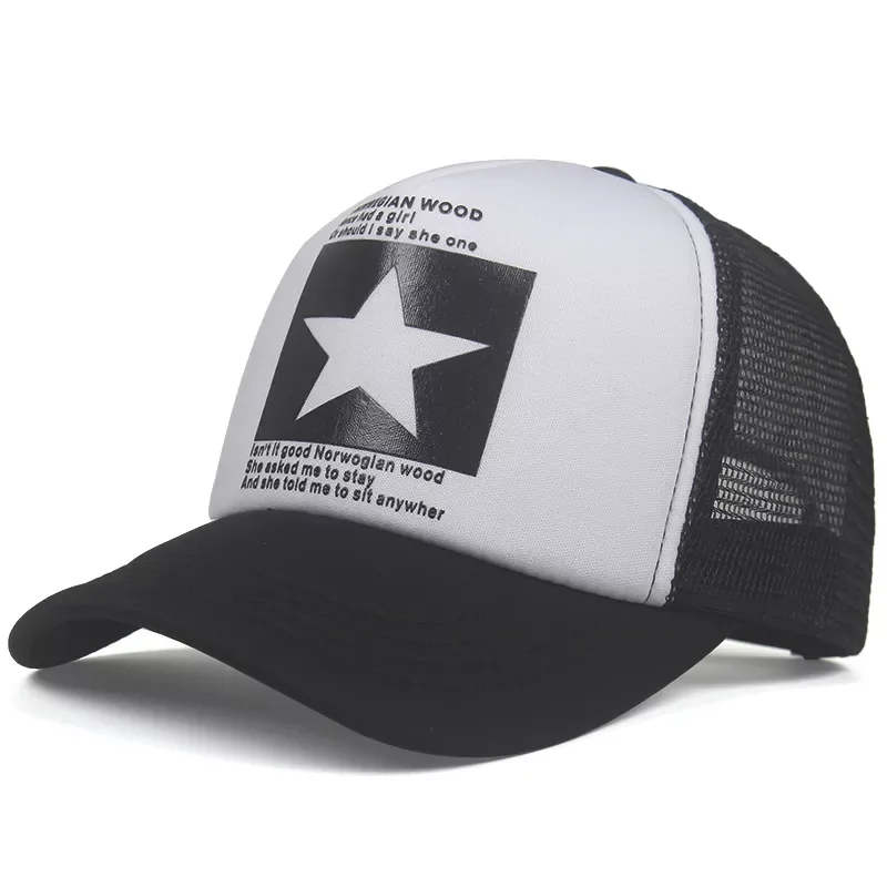 and Men Mesh Net Baseball cap Casual Star Printing Snapback Bone Baseball Hat Casquette Letter Black Cap