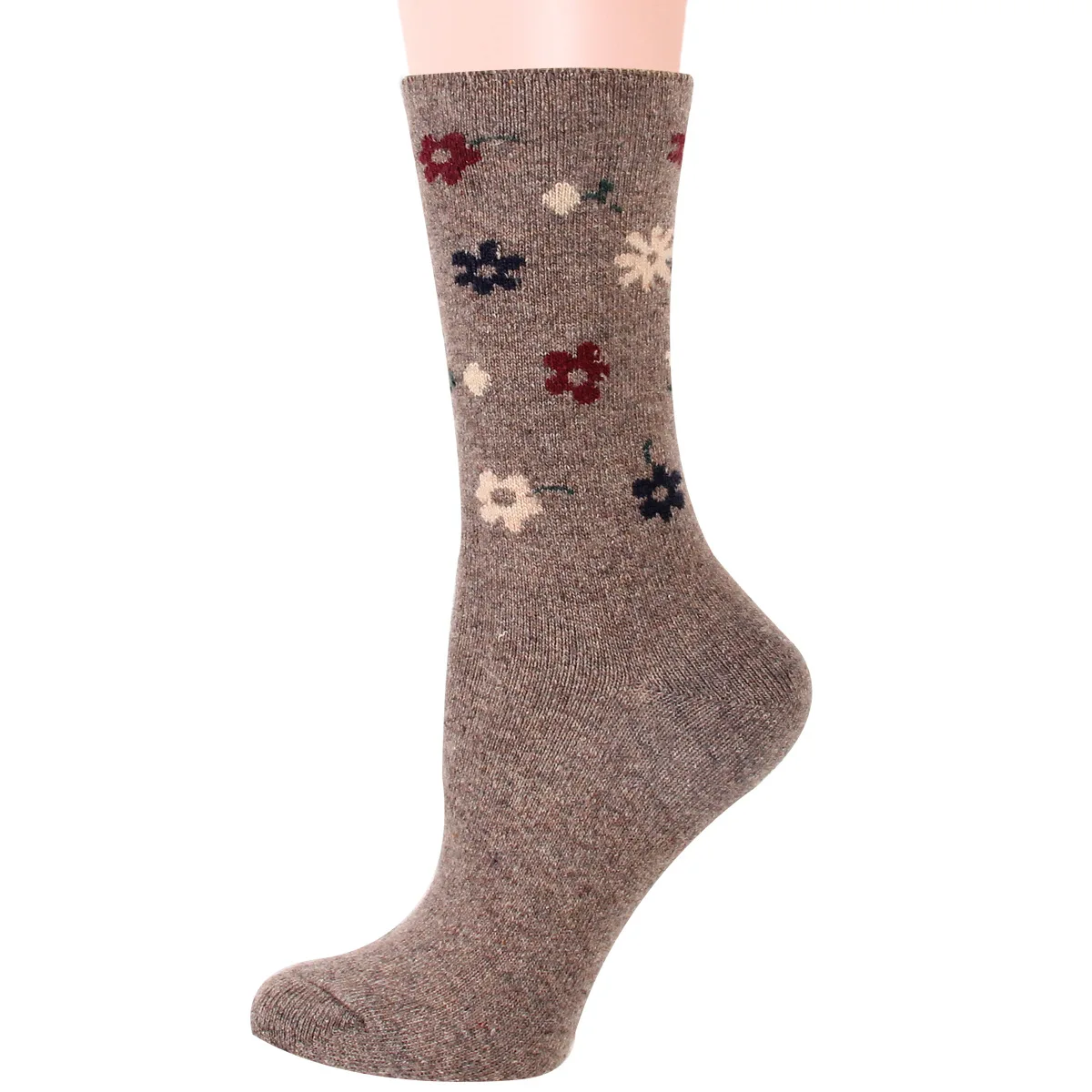 12 Pairs Winter Wool Socks for Women Thermal Thick Simple Flower Patterns Middle Tube Ethnic Style Warm Cashmere Crew Socks