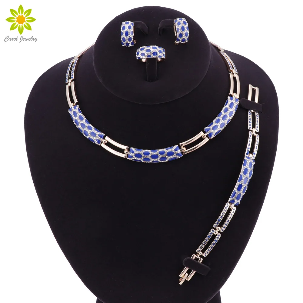 Ювелирные наборы ожерелье кольцо браслет серьги свадебные золотые цвета для